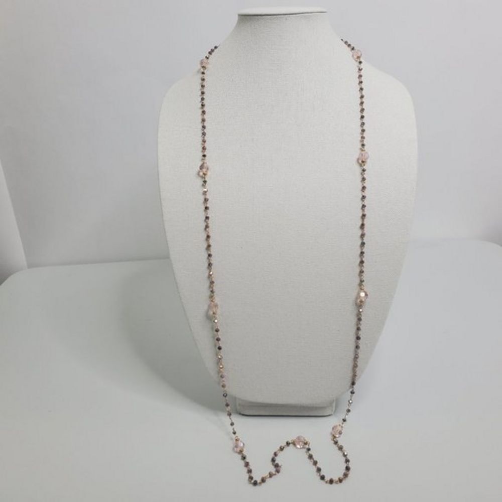 INC Necklace Pink Beaded Long Gold‎ Tone Purple Wra